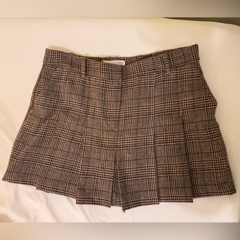 Mango Plaid Pleated Mini Skirt